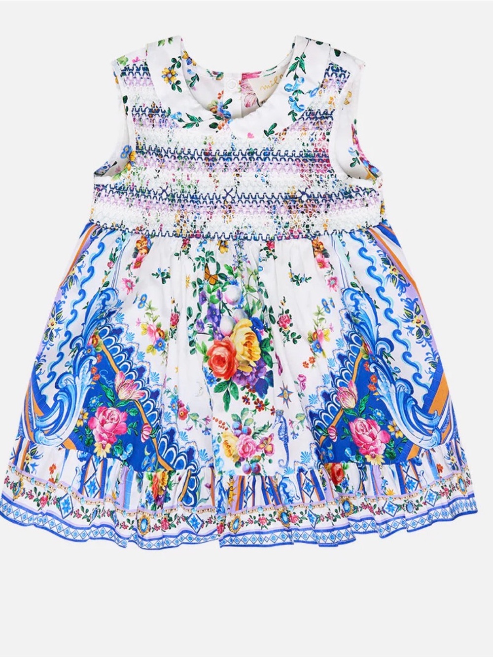 Girls White Floral Smocked Sundress